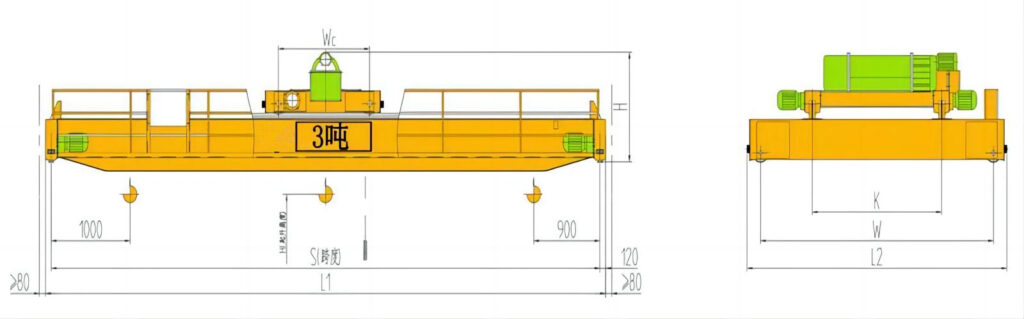 3噸電動(dòng)葫蘆雙梁起重機(jī)結(jié)構(gòu)圖