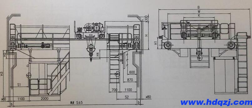 QD型吊鉤橋式起重機結構技術參數(shù)圖
