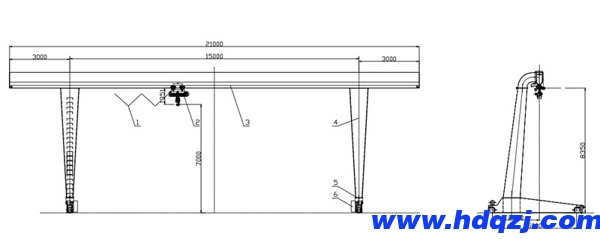 MHL型單梁偏掛龍門(mén)吊結(jié)構(gòu)圖紙
