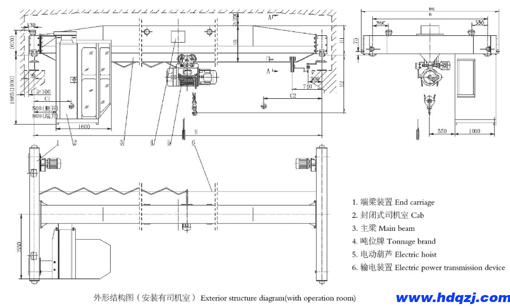 單梁起重機(jī)外觀結(jié)構(gòu)圖